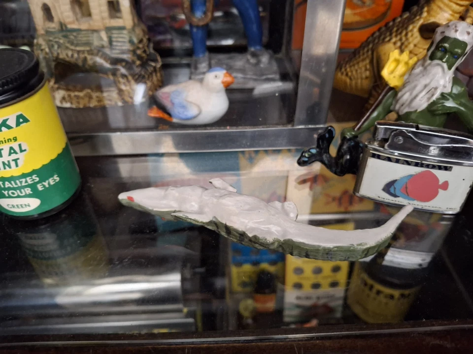 Vintage Old Aquarium Fishbowl Ceramic Floating 5" Green Alligator Crocodile - Image 4 of 4