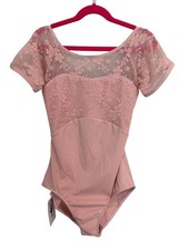 Best For You Pink Floral Lace Short Sleeve Ballet Leotard S M/5