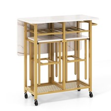 3 Piece Dining Table Set Rolling Extendable Kitchen Table Set w/2 Stools White