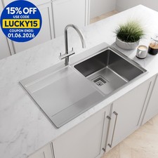 Sinkoro Stainless Steel Inset Kitchen Sink 1 Single Bowl Square LH Drainer Waste