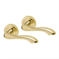 UAP Internal Door Handle Pair Regent Style Lever on Round Rose - Polished Brass