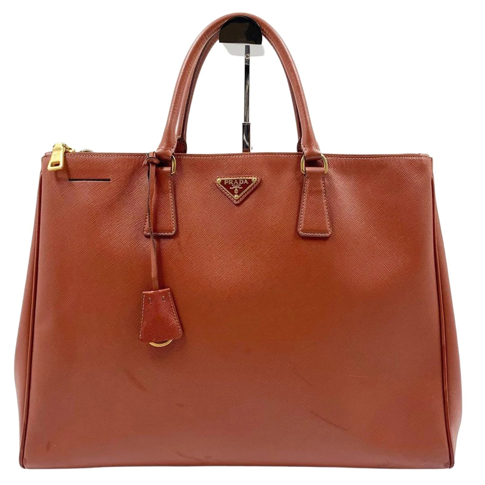 PRADA Saffiano Leather Tote Bag Brown Triangle Logo Large Business Authentic