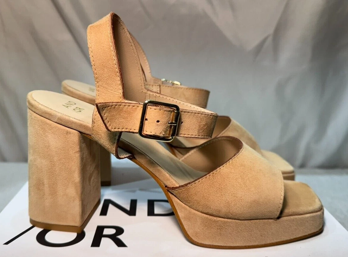 John Lewis Platform Sandals UK 8 / 41 Mimie Beige Suede Buckle Ankle Strap
