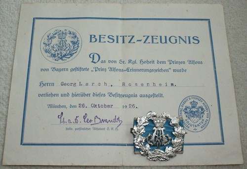 ➡️ Orden – Bayern Prinz Alfons Erinnerungszeichen mit Urkunde Rosenheim 🔥