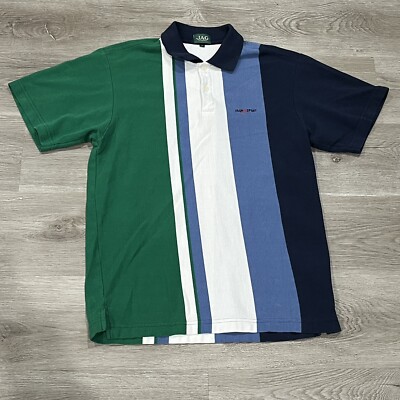 Jag Sport Mens Large L Polo Short Sleeve Color Block Striped