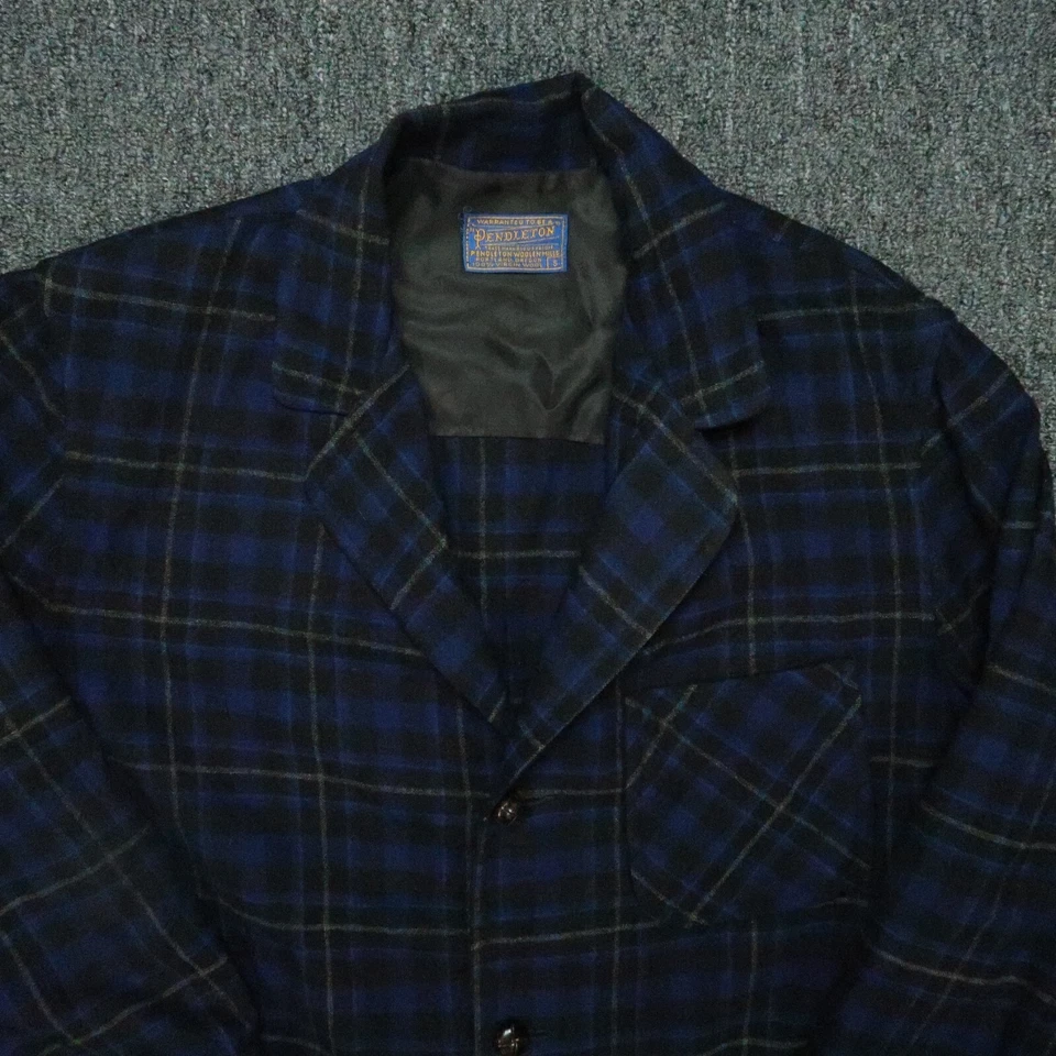VINTAGE Pendleton Blazer Mens Small Blue Plaid Virgin Wool Jacket Button Shacket - Image 2 of 4