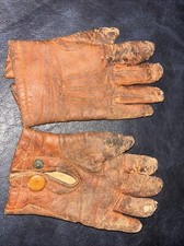 Vintage Antique Brown Children  s Toddlers Leather 3  Gloves Wool-Lined Stripe