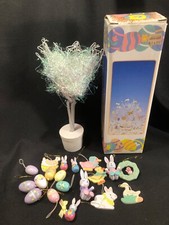 Vintage Easter Spring Easter Tree With Wooden Ornaments Wire Branches