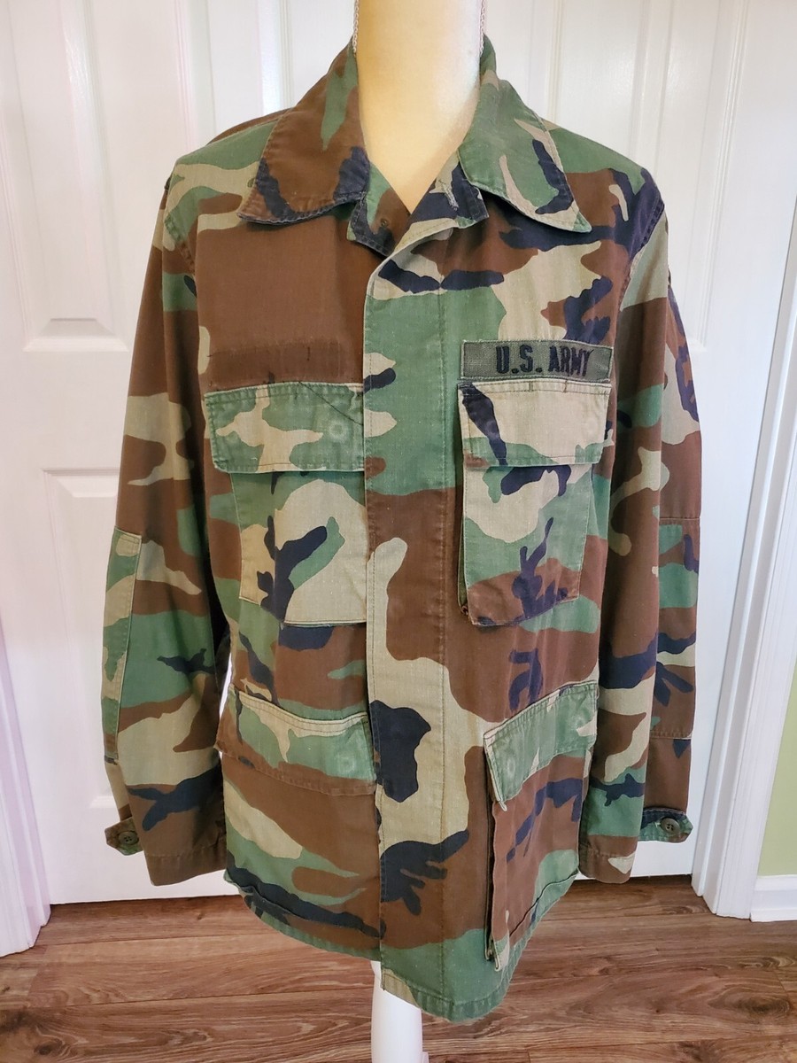 80’s US ARMY Vintage BDU Jacket Shirt U.S. Army Medium Regular Woodland Camo