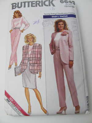 Butterick sewing pattern 6643 jacket skirt pants top miss size 12-16 (T ...