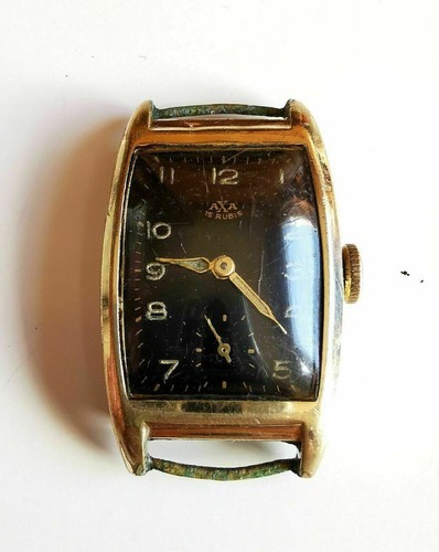 AXA 2080 Movement Vintage 1940s WW2 Era Gold Plated Military Tank Wrist Watch ПK
