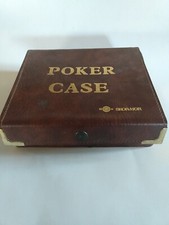 Ancien étui de poker en cuir Skor-Mor jetons de poker dés et cartes à jouer jeu nuit