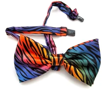 Unisex Tuxedo Rainbow Colored Thick Zebra Animal Adjustable Strap Print Bow tie 