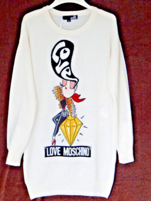 Love Moschino Pullover Sweater Dress Girl on Diamond Made in ITALY Ivory NWT