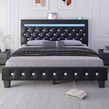 Full/Queen Upholstered Platform Bed Frame with Adjustable Headboard and LED
