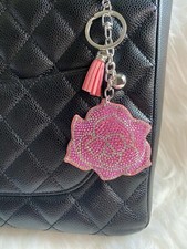 Bling Pink Rose Flower bag Charm keychain fob tassel Clip purse new