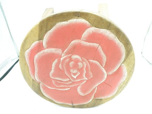 Vintage Hand Painted Carved Rose Wooden Stool 10” Tall 1973 Kindergarten Plus - Picture 14 of 17