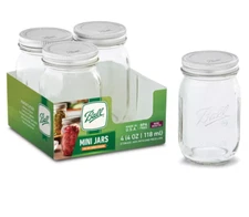 New Ball Regular Mouth 4-oz.  Mini Canning Mason Jar and Lid, 4 pck
