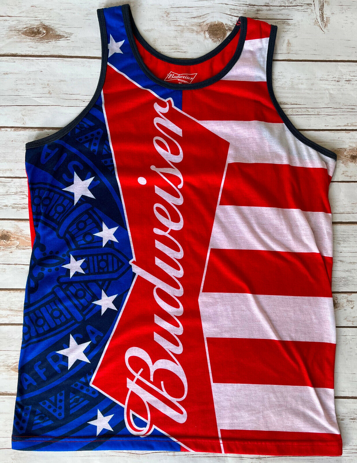 BUDWEISER ANHEUSER BUSCH TANK TOP USA FLAG AMERICA MENS SIZE MEDIUM 38/40 EUC