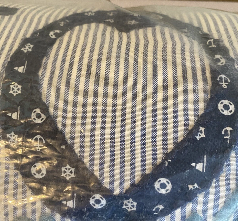 Pier 1 Nautical Stripe Embroidered Throw Pillow Blue HOME IS WHERE THE HEART IS - Image 3 of 4