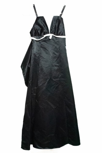 Marshmallow Girls Black A Line Prom Dress White Trim V Neck Strappy Sleeve 16 - Picture 2 of 5