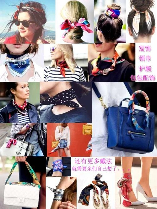 New Fashion Vintage Women Silk Satin Scarves Ladies Small Square Wrap Head Shawl - Image 3 of 4