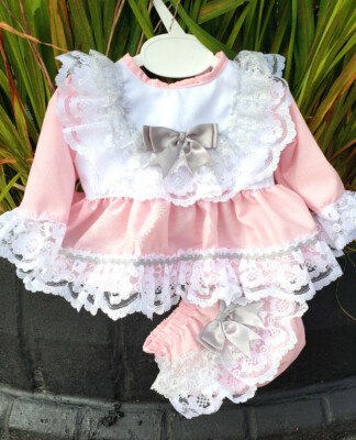 TRAUM 0-5 Jahre HERBST ROSA WEISS GRAU TOP UND RÜSCHEN BAUCH HOSE 