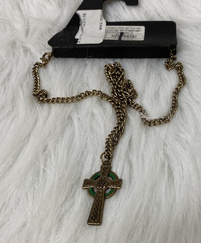 Fashion Jewelry Rusty Gold Plated Link Chain Cross Pendant Necklace - Picture 2 of 4