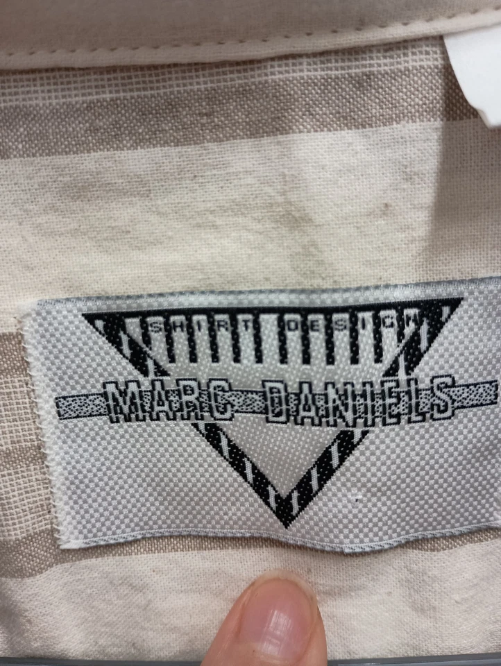 Vintage Marc Daniels Mens Button Up Shirt Large Beige Striped Linen Long Sleeve - Image 2 of 4