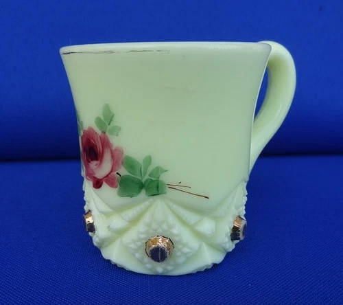 UG Uranium Custard Glass Souvenir Mini Mug - 1910 Jefferson Diamond with Peg