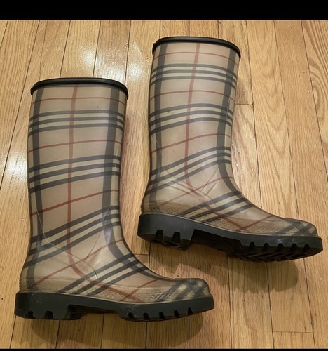 BURBERRY Nova Check Haymaker Rubber Rain Boots Size 37 - Picture 1 of 2