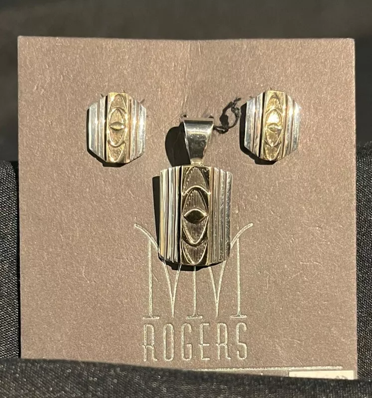 M.M. Rogers Genuine Handcrafted Sterling Silver and 14K Gold Earring Pendant