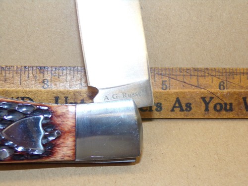 VINTAGE A.G. RUSSELL LOCKBACK FOLDING HUNTER W/ JIGGED BONE - NEW OLD STOCK ! - Picture 10 of 13