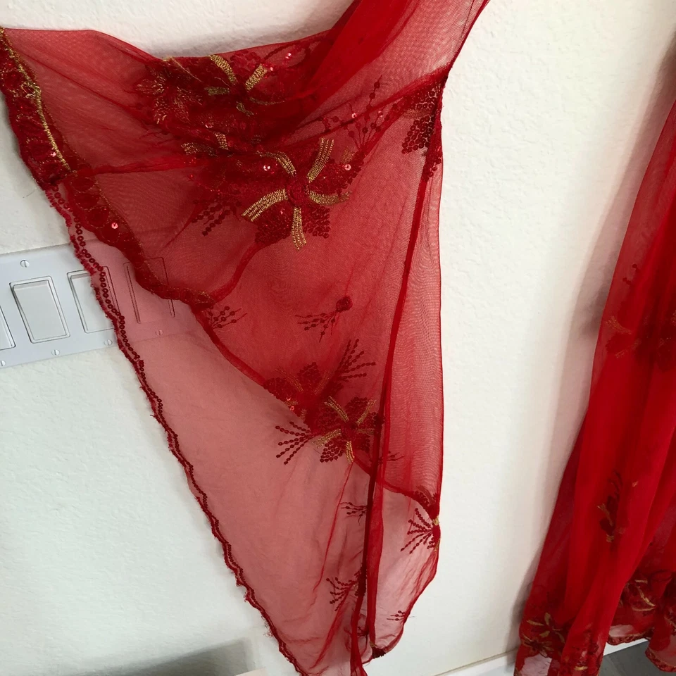 RED Valentino Red Sheer Mesh Sequin Maxi Dress Long Bell Angel Sleeve 42 - 12 AI - Image 3 of 4