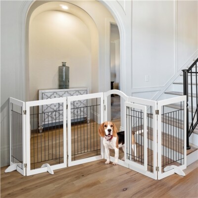 Freestanding Dog Gates PAWLAND 96-inch Extra Wide Dog Gate For The