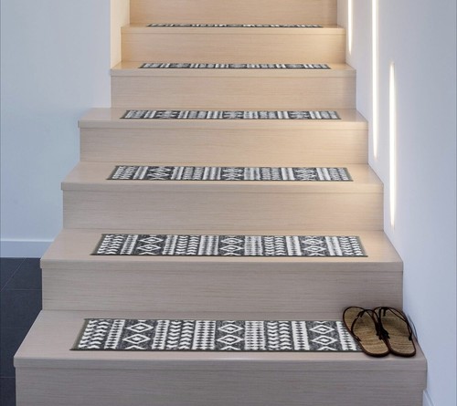 Set of 13 Rugshop Geometric Bohemian Non-Slip Stair Treads 8.6" x 26" Gray - Picture 6 of 7