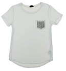 DKNY Women's Scoop Neck Bling Pocket Short Sleeve T-Shirt White