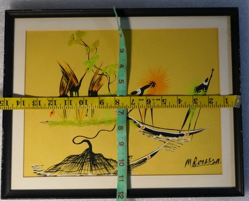 PAINTING MID CENTURY MODERN AFRICAN HUNTING THEMED SIGNED - Picture 5 of 6