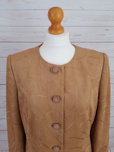 Giacca donna Viyella vintage marrone chiaro fantasia ecopelle scamosciata taglia 12 - Foto 2 di 7