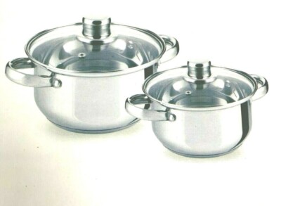 2 tlg Edelstahl Suppentopf Set Kasserolle Kochtopf mit Glasdeckel Induktion