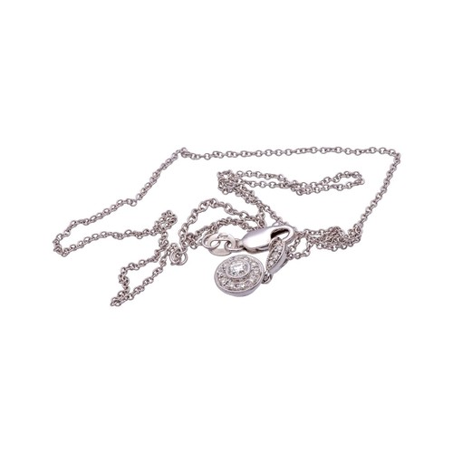 Millgrain Circle Bezel Halo 18K White Gold Diamond .39cts Pendant Necklace 18" L - Picture 5 of 9