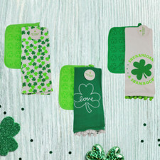 St Patrick's Day Pot Holder  Dish Towel Set Green Shamrock Lucky 100 cotton NEW
