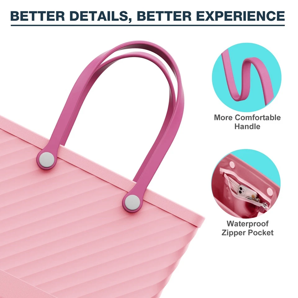 Waterproof Rubber Beach Tote Bag Travel Sandproof Leakproof with Zipper Pocket - Image 3 of 4