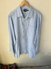 ISLAND COMPANY Classic 100%  Linen Shirt Mens XL Blue Button Down Lightweight