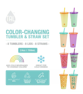 TAL Color Changing Plastic Cup Tumbler and Straw Set of 8 24 fl oz, Multi  Color | eBay