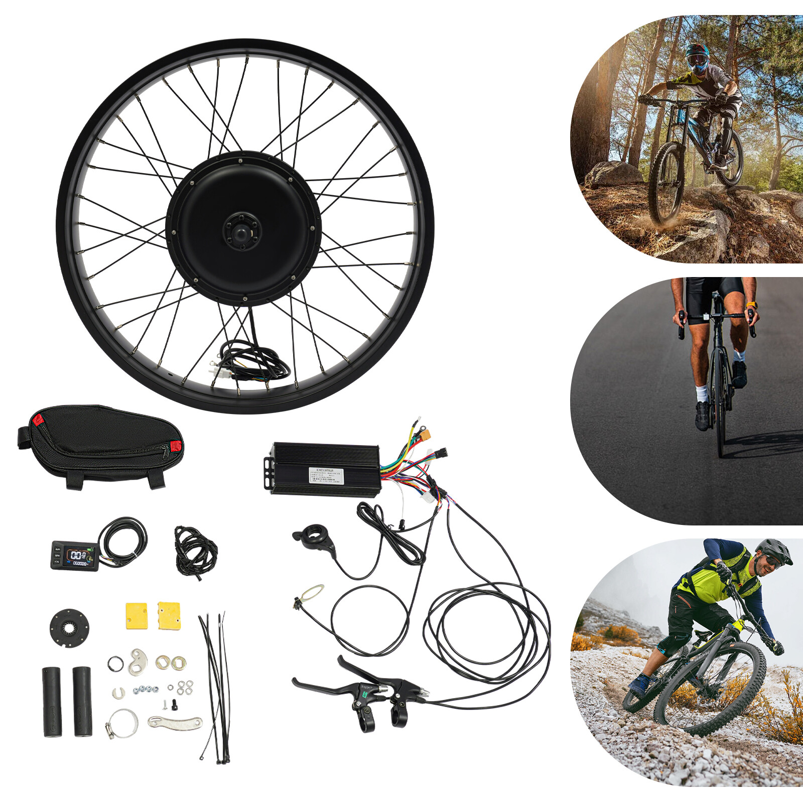 26" 48V Electric Bicycle Front Wheel Hub Motor LCD E-Bike Conversion Kit 1500W