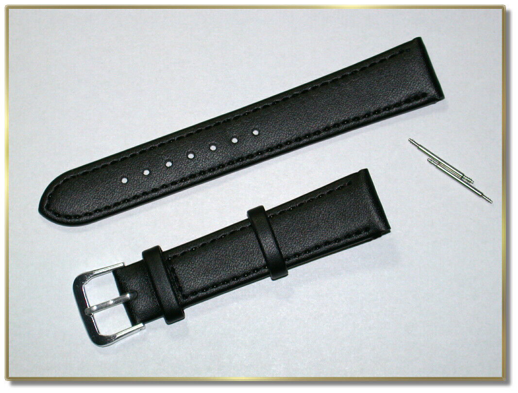 echt Leder Uhrenarmband schwarz seidenmatt 18mm breit silberne Schließe 1018