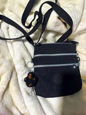 Kipling Daniel Black Canvas Crossbody Bag, Zip Closure, Adjustable Strap, Monkey