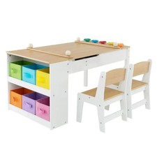 2-in-1 Kids Art Table and Easel Set Toddler Play Activity Drawing Desk w/Chairs