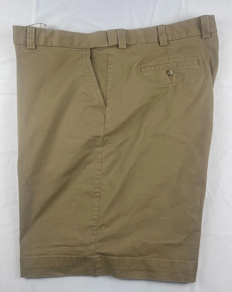 OAK HILL MENS SIZE 48 KHAKI CHINO SHORTS FLAT FRONT CASUAL BIG TALL 10" INSEAM
